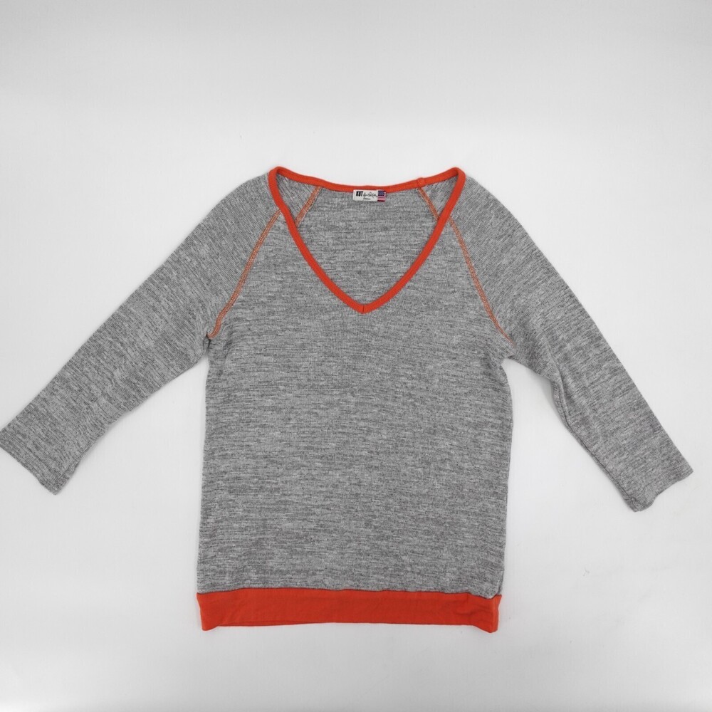 Kut from the Kloth Shirt Sweater Womens Small gray Orange Long sleeve Pull over